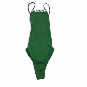 Resort Green One-Piece backless Swimsuit shell detail
